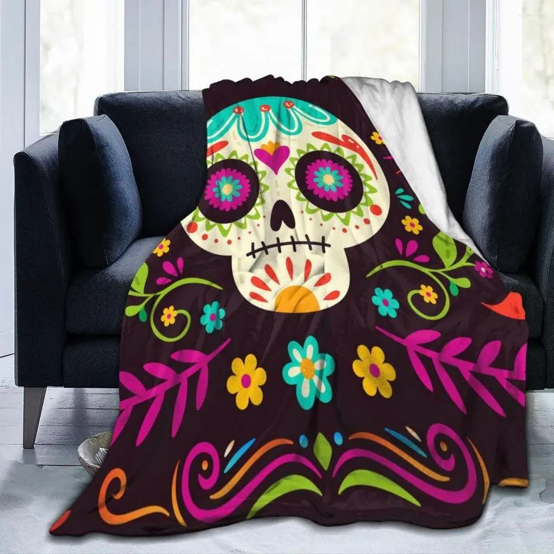 Cobertores cobertores de flanela dia de muertos leve lavagem mecânica fino arremesso macio no sofá -cama Travel Patchwork