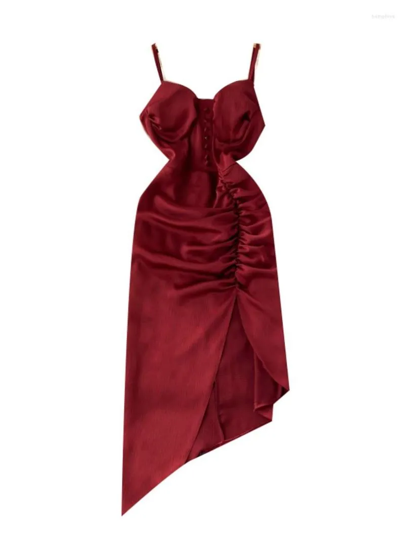 Casual Dresses Foamlina Sexig Women Party Dress 2022 Summer Elegant Spaghetti Strap Sleeveless Backless Folds Split Irregular Club Outfits