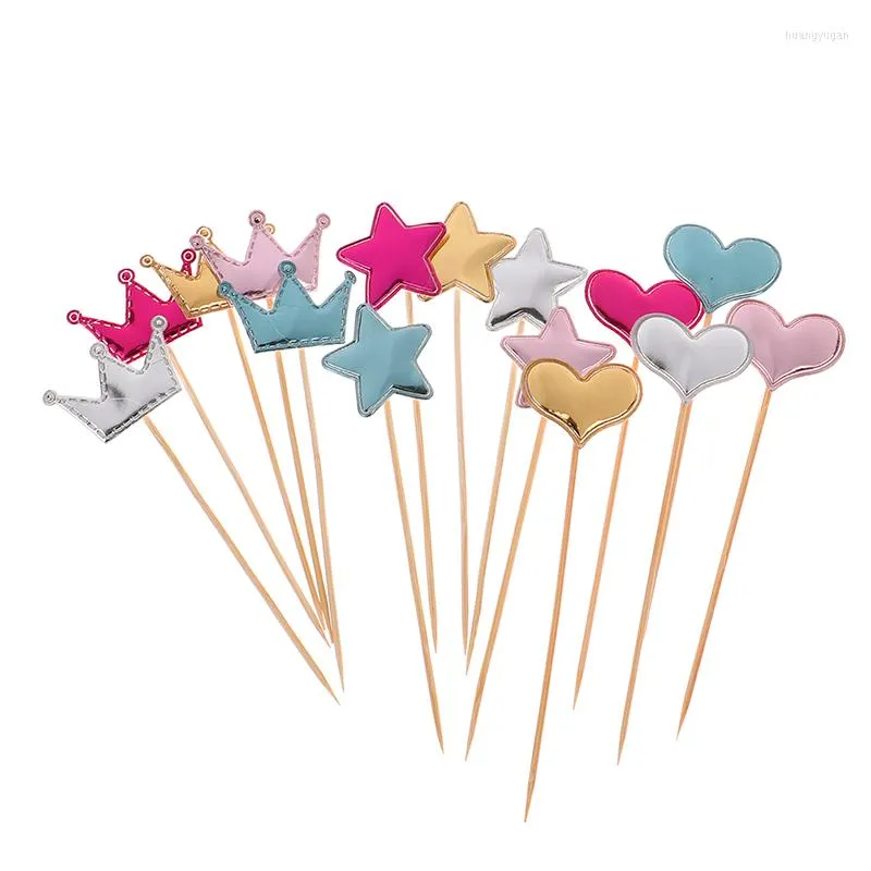 Forniture festive 50PCS Colorful Star Love Heart Shaped Crown Cake Topper Happy Birthday Cupcake Kids Favors Party Home Decoration