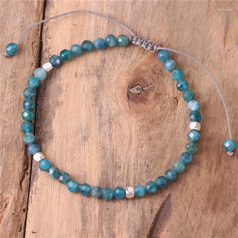 Braccialetti con ciondoli Pietra preziosa minimalista 4mm Bracciale con perline di apatite per le donne Boho Tibetano Regolabile Pietra naturale Gioielli delicati all'ingrosso