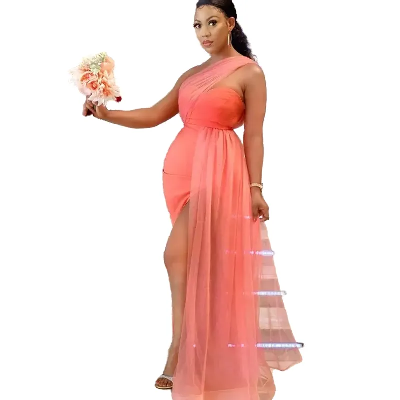 melon bridesmaid dresses Watermelon Bridesmaid Dress Spaghetti Straps Cowl Neck Sheath/Coulmn Ruched Floor Length Chiffon Bridesmaid Dress With Slit main image 0
