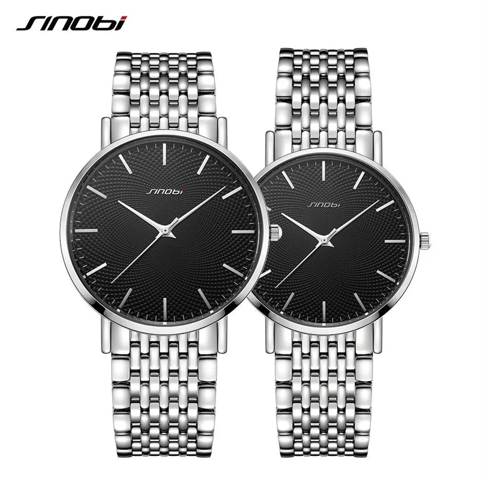 SINOBI SET Couple Watches Top Luxury Quartz Mans Watch Stainless Steel Band Ultra-thin Quartz Time Wristwatch reloj mujer2614