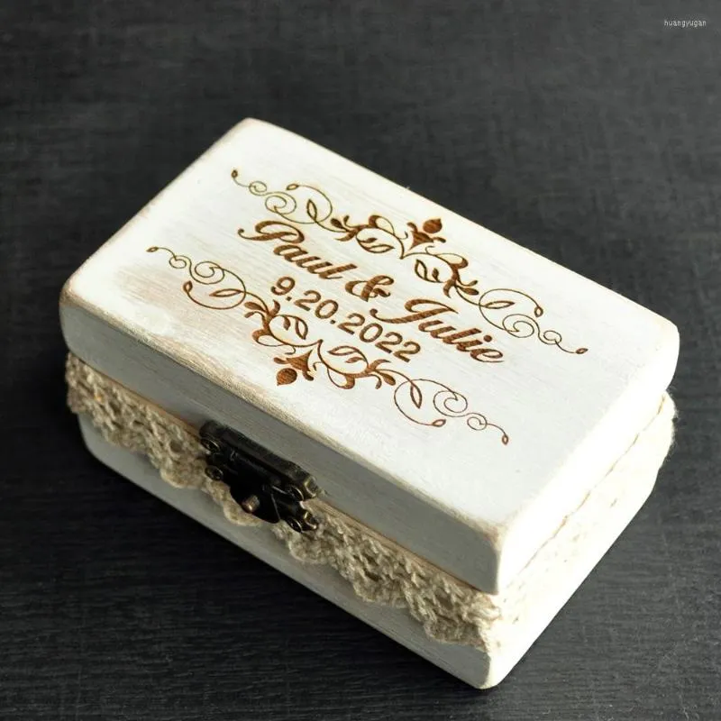 Fournitures de fête Vintage bague de mariage porteur boîte personnalisé en bois personnalisé porte-bijoux de fiançailles