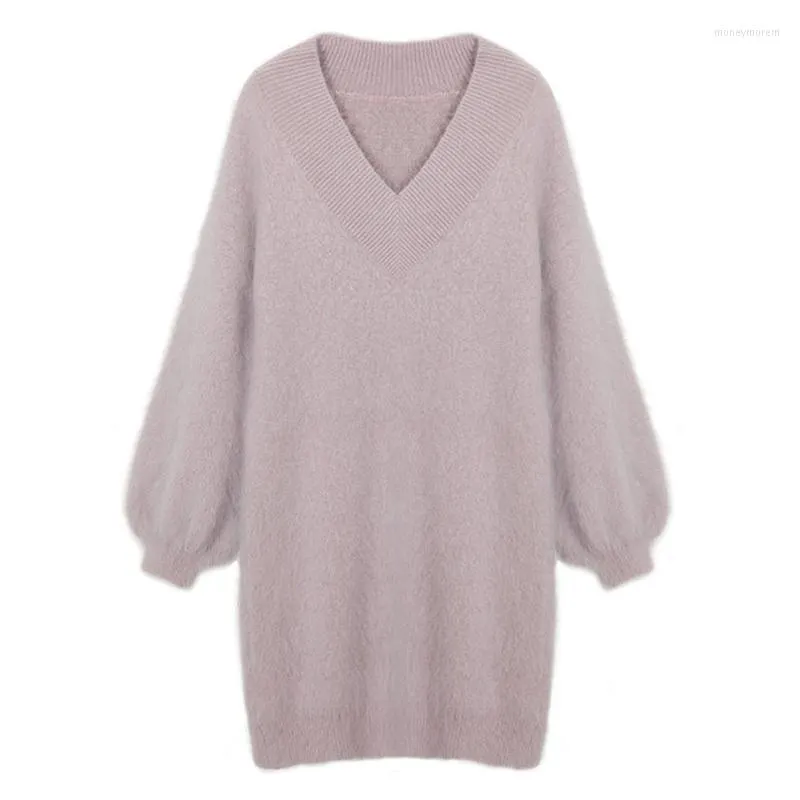 Women's Sweaters 2022 Spring Autumn Sexy V -Neck Sweater Dress Women Vintage Sleeve Jumper Pull Femme Hiver Knitted Pullover Long