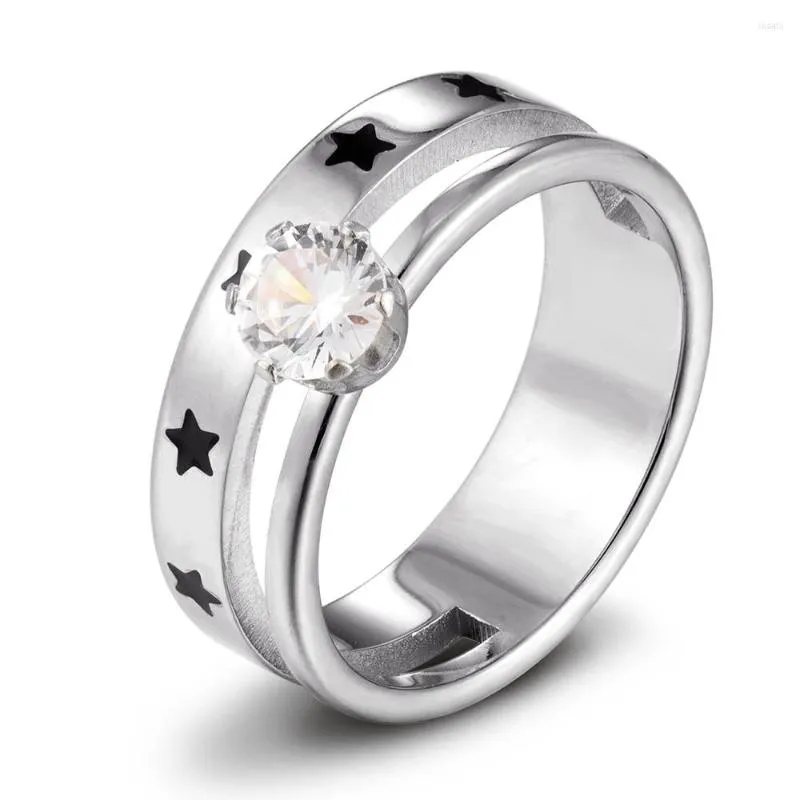 Anillos de racimo TYO moda estrella estampado acero inoxidable cristal piedra dedo joyería regalo para pareja San Valentín gota venta al por mayor