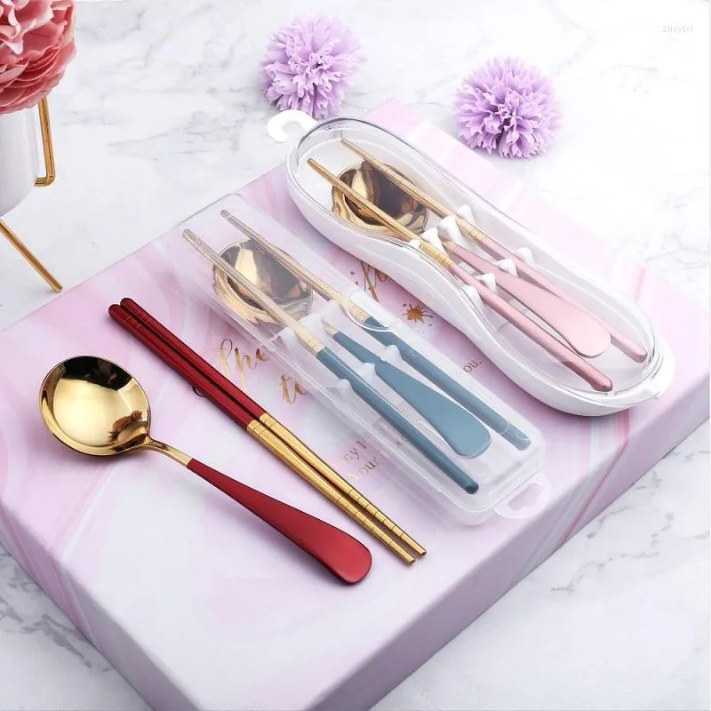 Dinnerware Sets 2PCS SET Portable Tableware Cutlery Dinner Spoon Chopsticks Travel Packaging Storage Box School Family Picnic Office