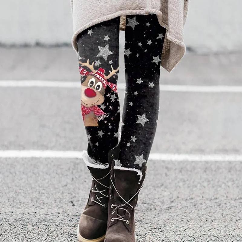 Women's Leggings Fleece Lined Women Plus Size Cartoon Christmas Santa Print Inside Boots Pants Women's Clothing