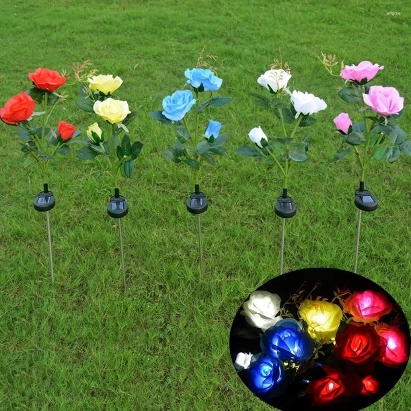 Rose Flower Solar LED LED Light Lawn Night Lamp Simulação Lantern Flowers Lights para decoração de jardim de paisagem doméstica