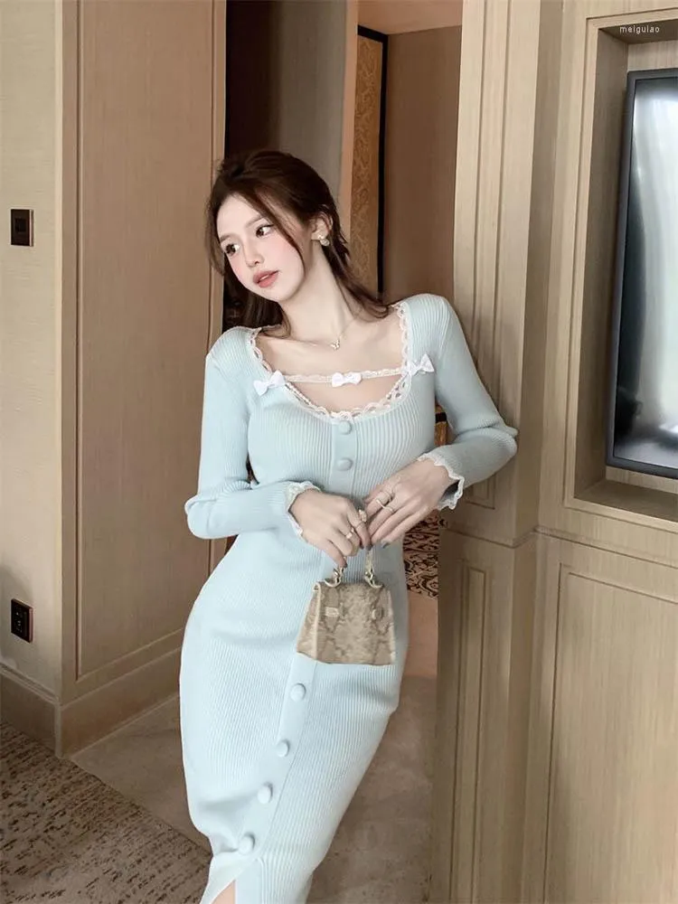 Casual klänningar för kvinnor Slim Fit Korean Knit Long Hip Wrap Womens Clothing Girls Style Solid Dress Autumn/Winter Fashion Clothes