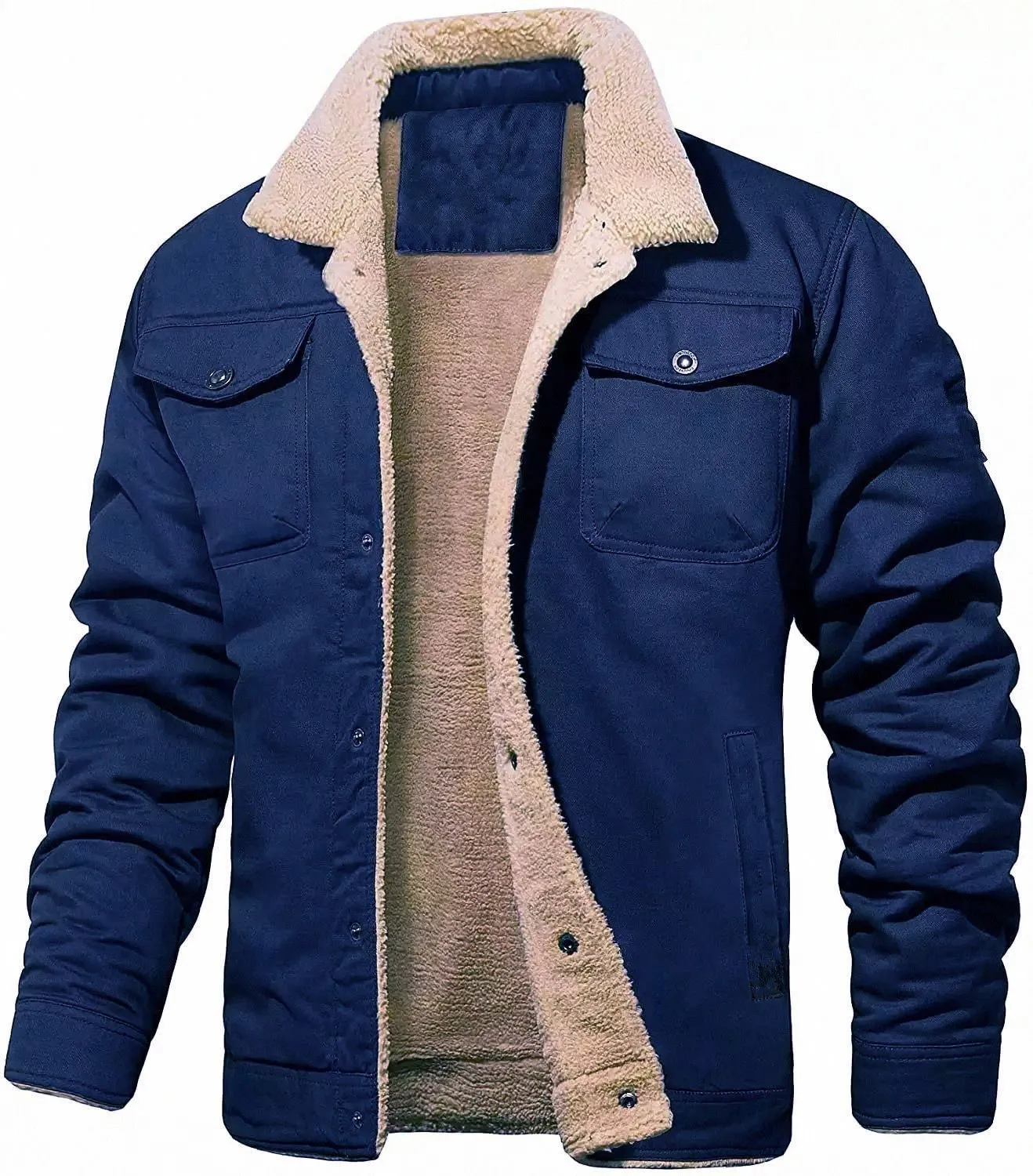 Winter Fleece Lined Mens Casual Cargo Jacket With Multi Pockets