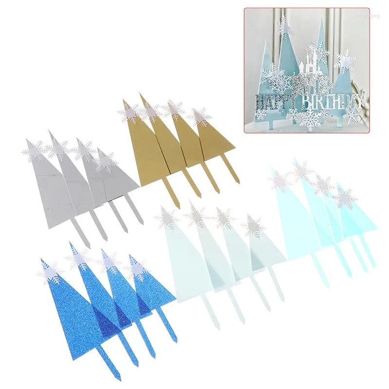 Fournitures de fête 4 pièces/ensemble joyeux noël fête gâteau Topper doré acrylique arbre famille Toppers Plugin