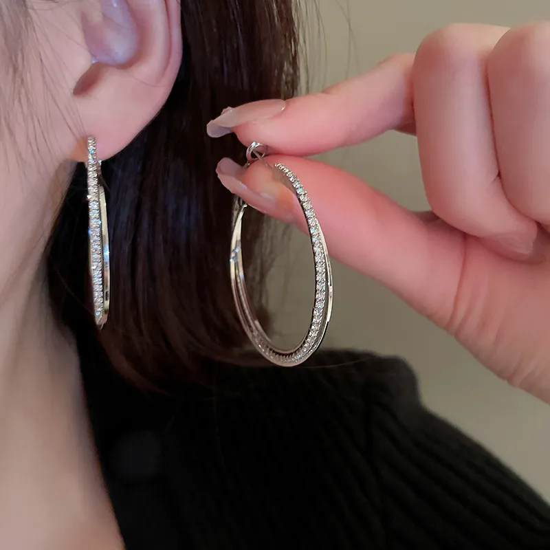 Trendy Interlace Double Circle Hoop Earring For Women Rhinestone Statement Earrings Charm Boucle Oreille Fine Jewelry 2023