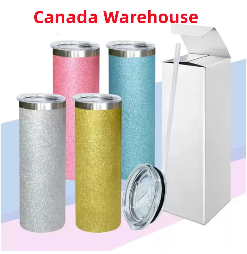 Canada Warehouse 20oz Sublimation Rough Glitter Tumbler mit Metall Rand Edelstahl gerade Wasserflasche Protebare Outdoor -Tassen gemischt 4 Farbe B5