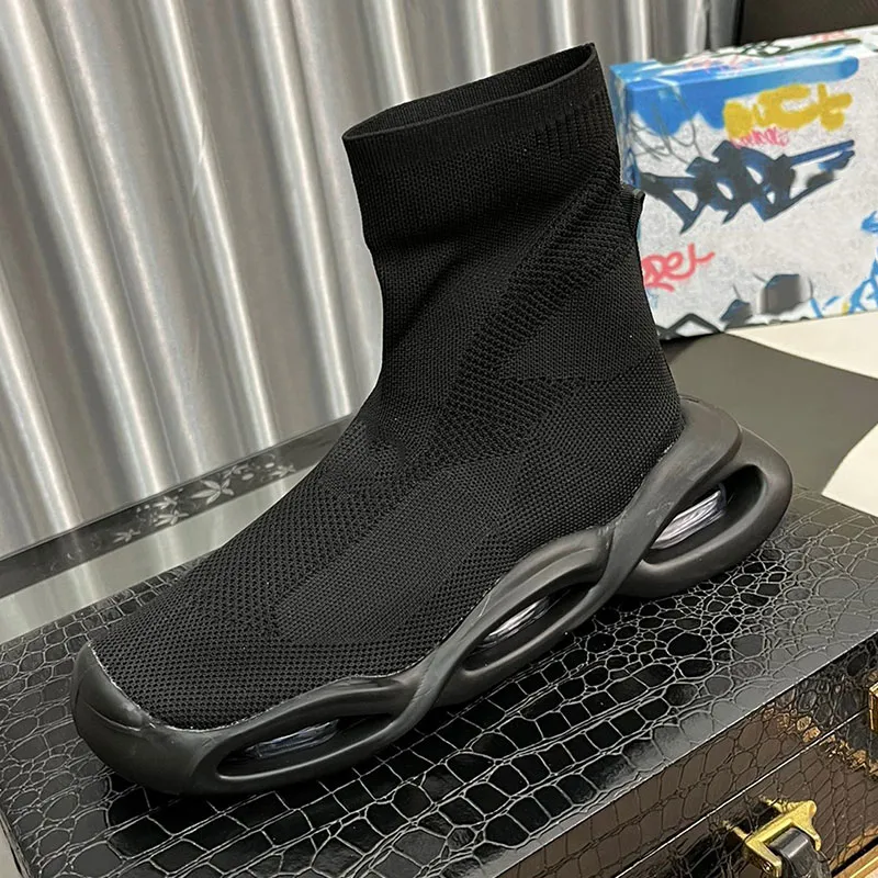 Sneakers da uomo in tessuto nero Wave Spessa confezione suola in gomma con marchio Tre airbag morbidi Stilista da donna per uomo Scarpe calzino taglia 35-46 con scatola originale