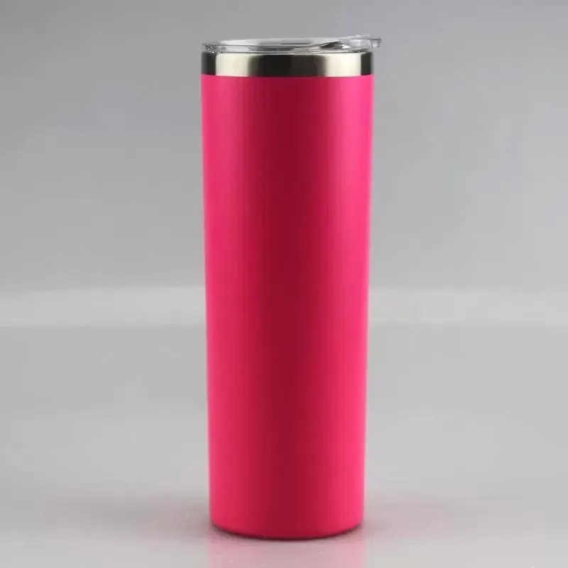 20oz skinny tumbler with rim 20oz powder coated stainless steel skinny cup with lid straw vacuum insulated coffee mug water bottle 