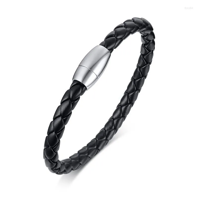 Bangle Stylish Leather Bracelet For Women Men With White Color Stainless Steel Clasp B00138