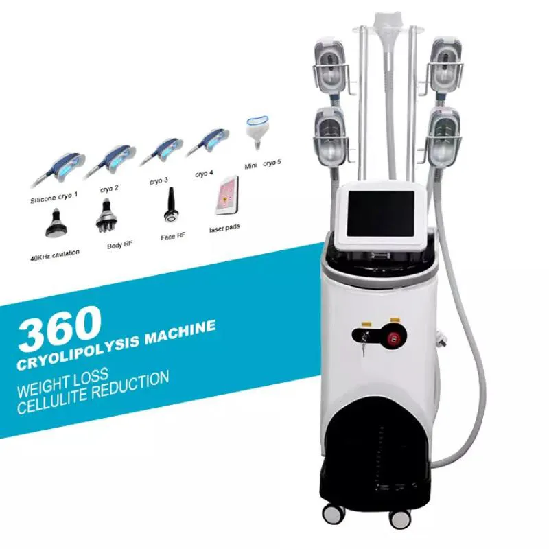 Senaste multifunktionell förlust Vikt Cool Fat Freezing Slimming System Criopolysis Cavitation RF Lipo Laser Double Chin Cryo Machine