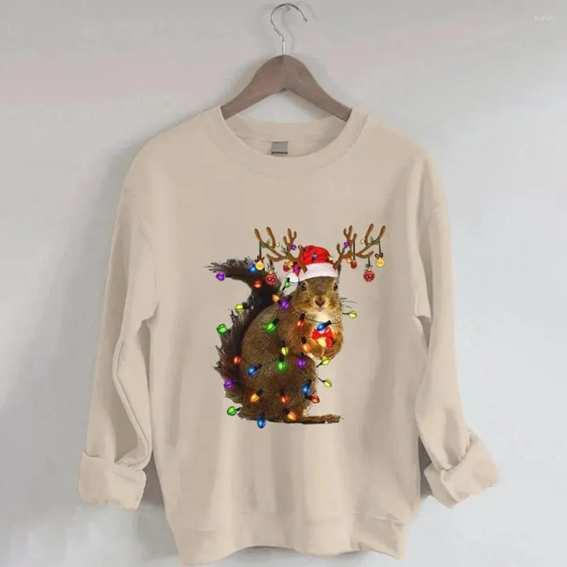 Women's Hoodies Wowen's Christmas Squirrel Lights Print Casual Sweatshirt Holiday Gift For Lover Couple Pullover Streetwear Fashion Tops