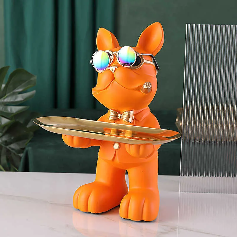 Coole französische Bulldogge Butler D ̈¦cor mit Tablett Großmaul Hund  Statue Aufbewahrungsbox Tierharz Sculputre Figur Home D ̈¦cor Geschenk