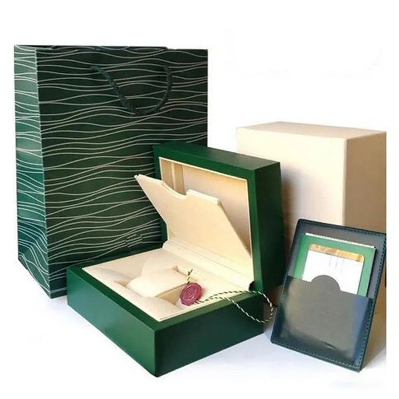 Y usine fournisseur marque de luxe vert avec des boîtiers de montre en bois originaux boîte papiers cartes portefeuille boîtes cas montre-bracelet Role'xs 2966