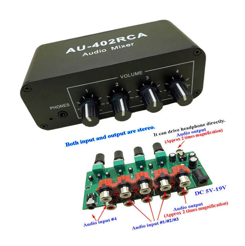 Panel de audio de audio 4 en 1 panel multicanal estereo RCA DC 5V-19V