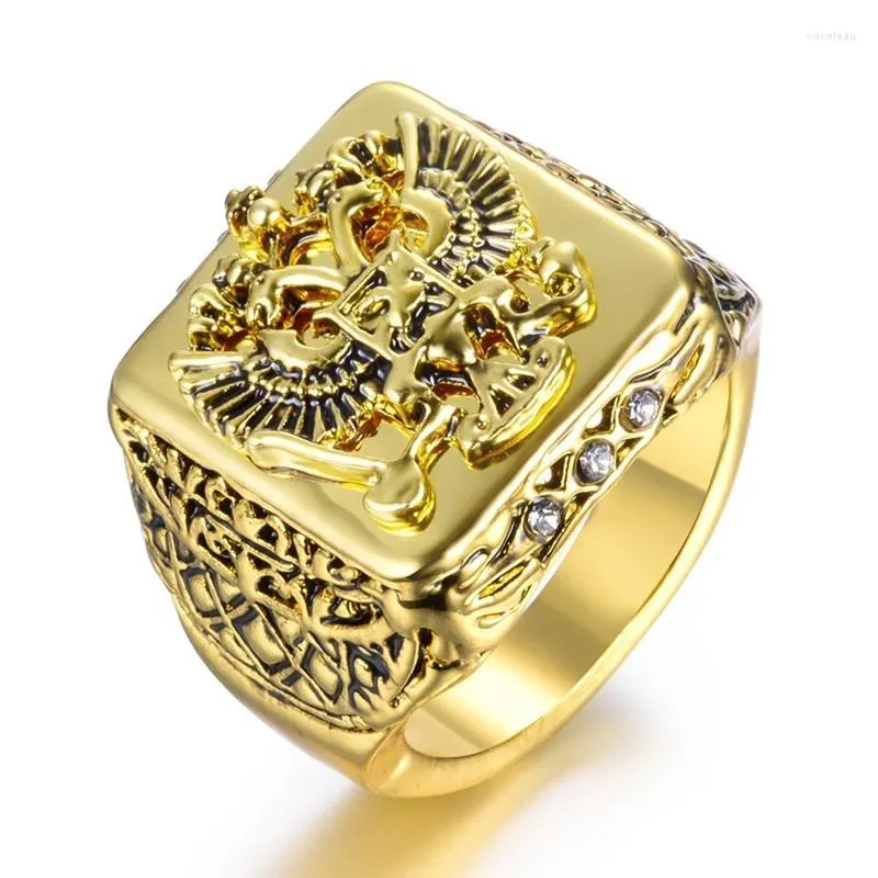 Cluster Rings Fashion Men's Signet Empire Double Eagle For Male Punk Gold Color Arms Of The Russian Big Finger Jewelry