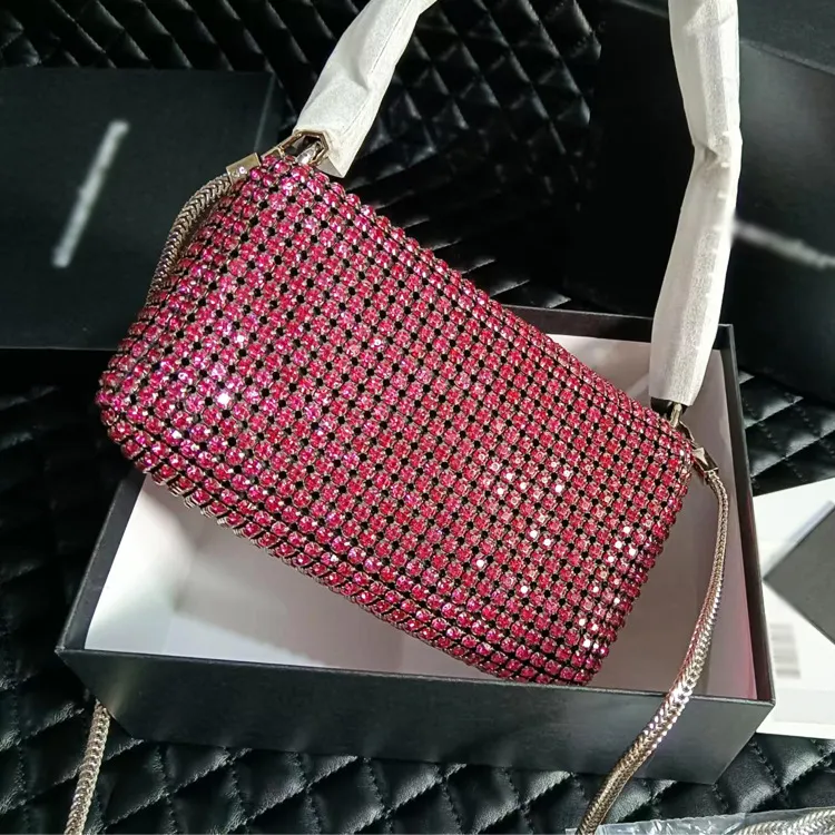 Bolsas de Crystal Rhinestone Crossbody for Women Bling Bling Mini Handd Handding Chain Malhas de malha para festa