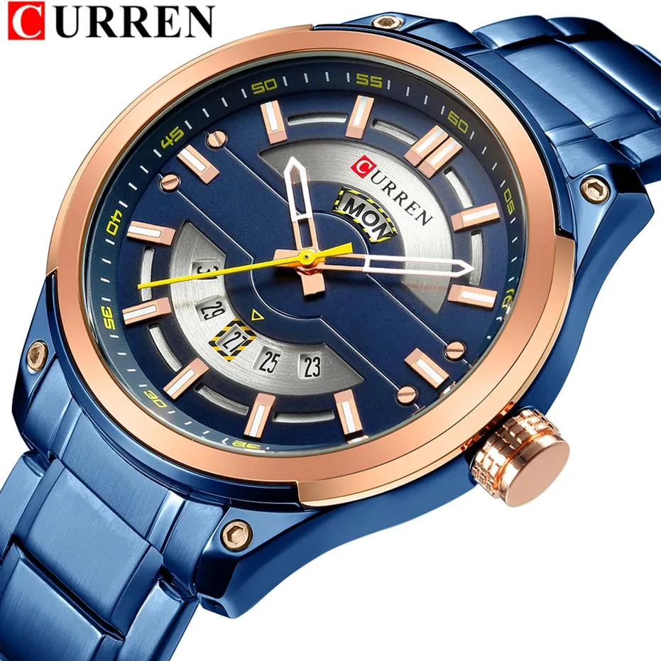 Curren Watch Mens Mens нержавеющая сталь, кварцевые часы с календарем повседневные бизнес -часы мужские часы 30 м В водонепроницаемые Relogio Masculino235o