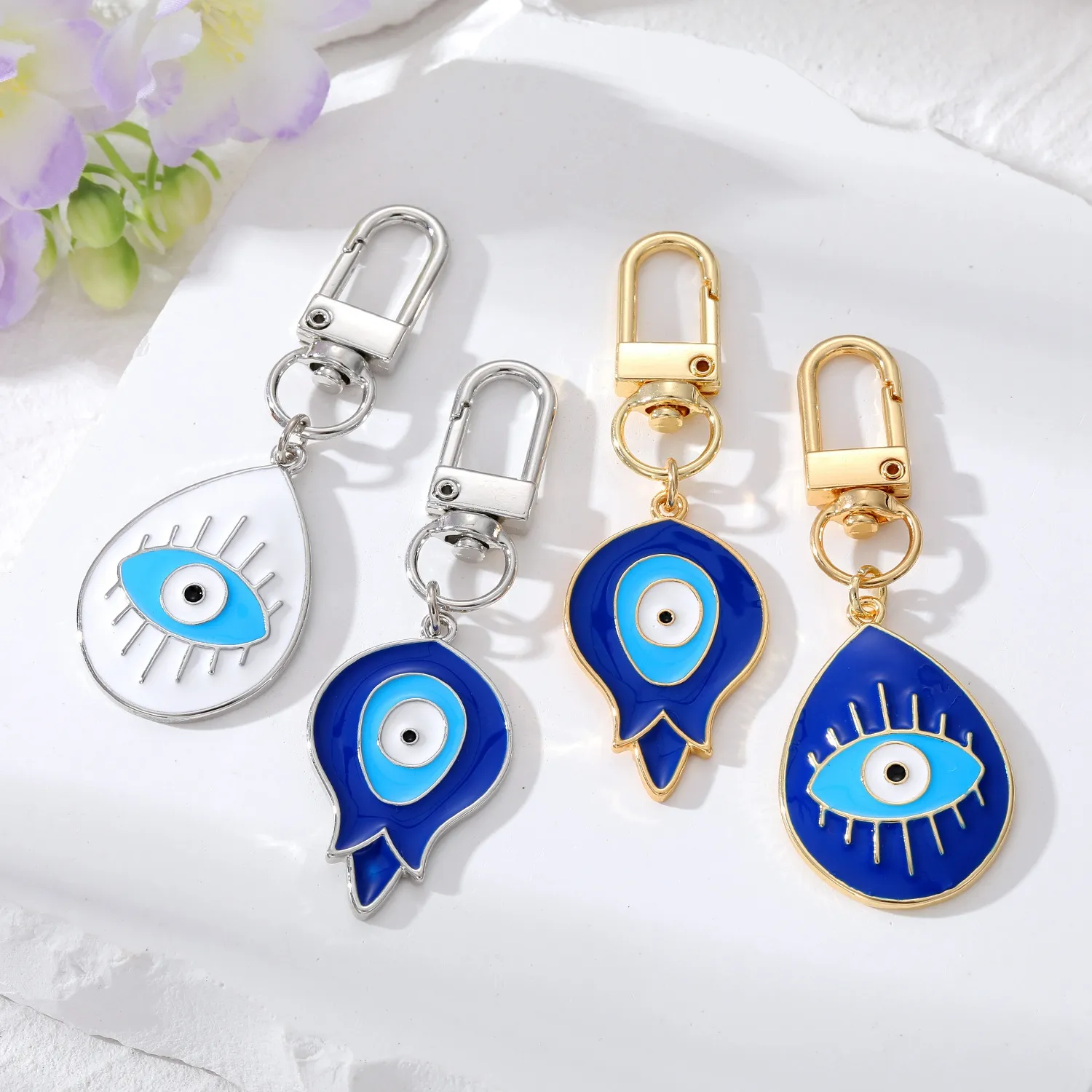 Truthahn-Schlüsselanhänger mit blauen Augen, Vintage-Stil, Wassertropfenform, Teufelsauge, Schlüsselanhänger, Taschenanhänger, Zubehör