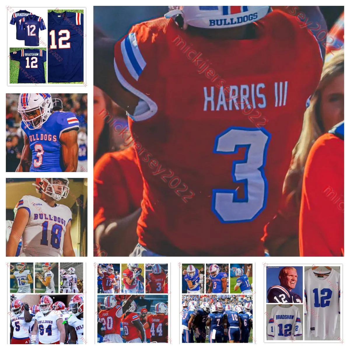 Ivan Thomas Louisiana Tech Bulldogs Maglia da calcio Solomon Lewis Eric Randall Mykol Clark Zy Ford Joriell Washington Zyion Claville Louisiana Tech Jersey