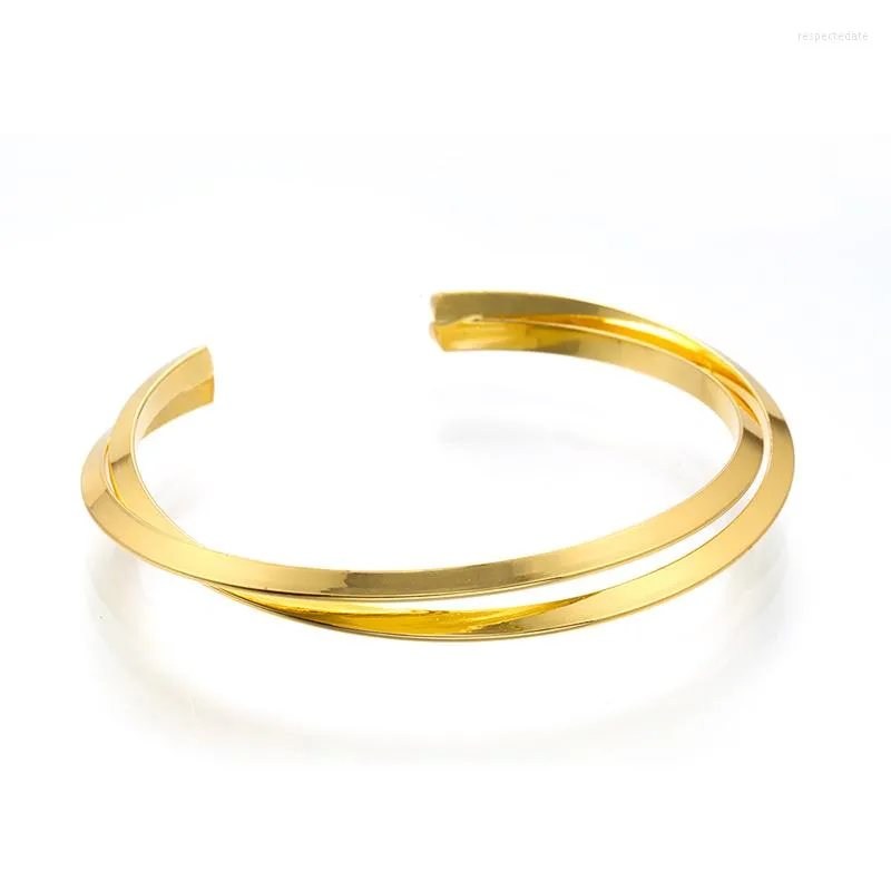 Bangle Trendy Round Open Cross Cuff Armband f￶r kvinnor Eleganta gyllene smycken Noeud Armband Pulseiras