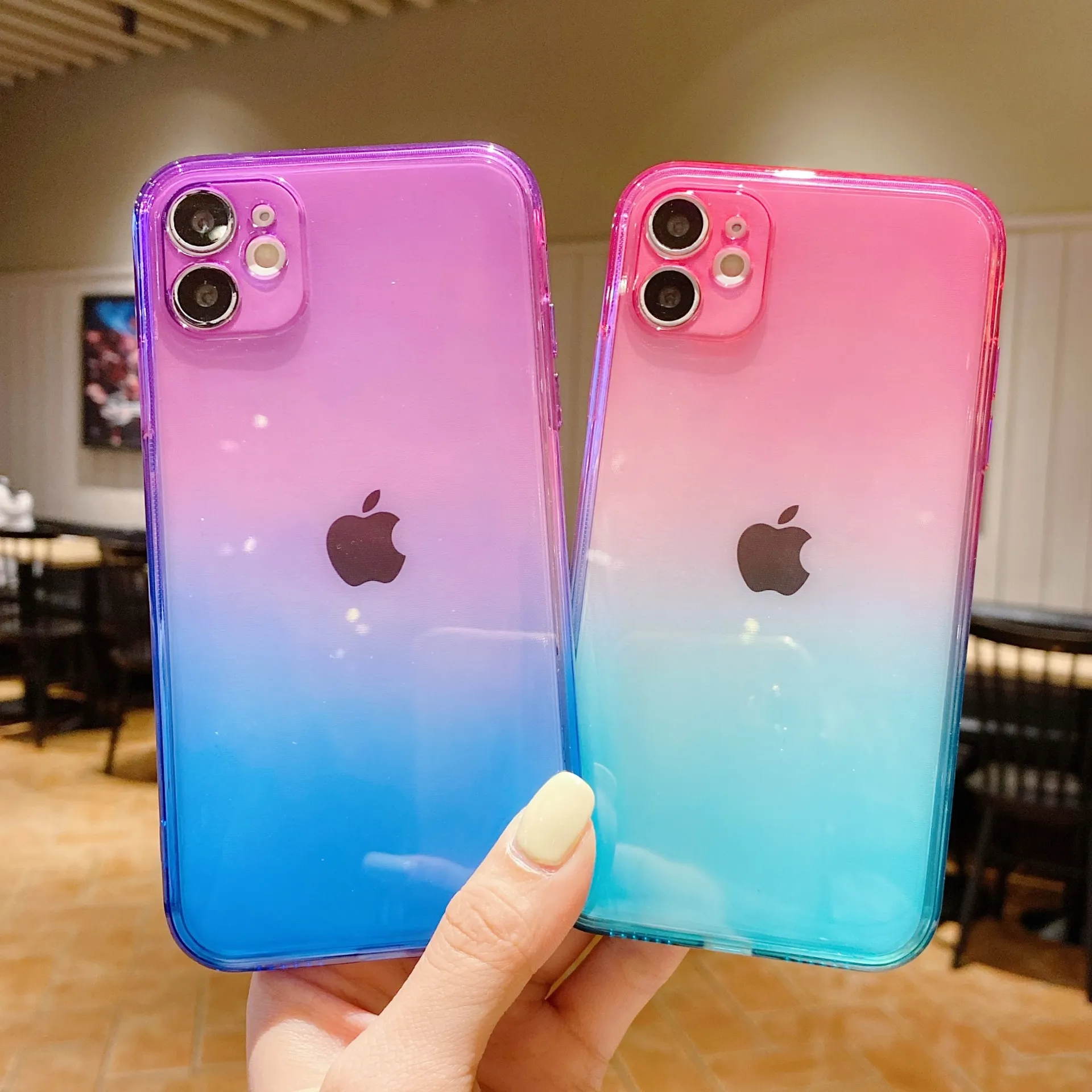 Rainbow Gradient Phone Case iPhone 14 13 Pro Max 11 12 12Pro 14Plus 7 8 Plus X XS XR Dazzling Fine Aperture All-inclusive transparante airbag anti-fall