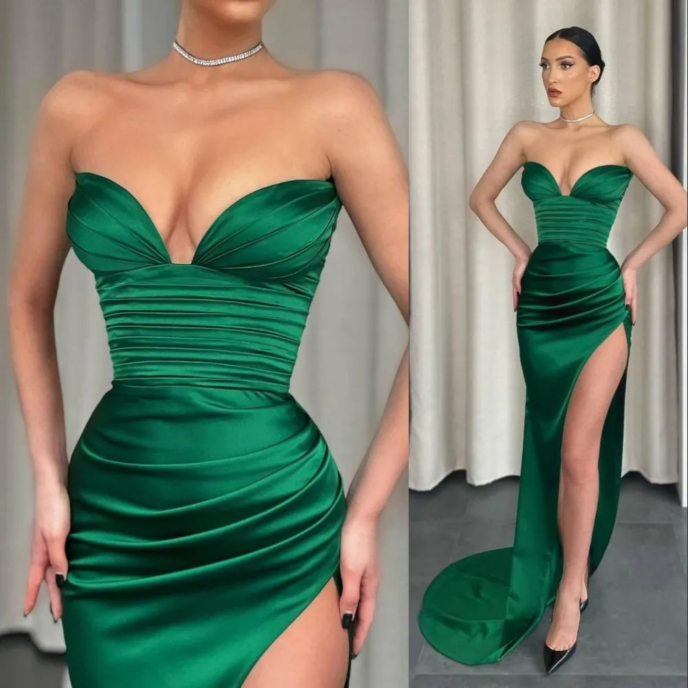 Vestidos de baile sexy Emerald Green Sereia Long for Women Plus Size Sweetheart High Split Split sem costas Desgas