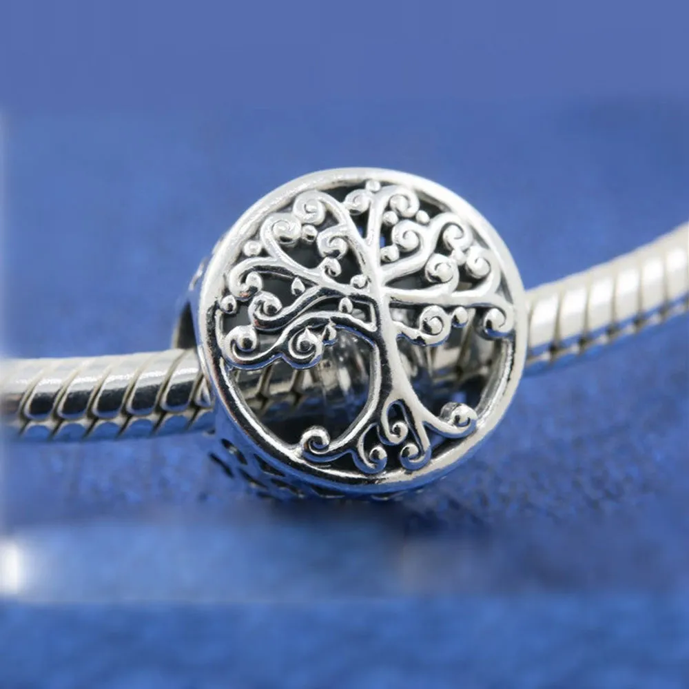 925 Sterling Silver Openwork Family Roots Bead past Europese Pandora Jewelry Charm -armbanden