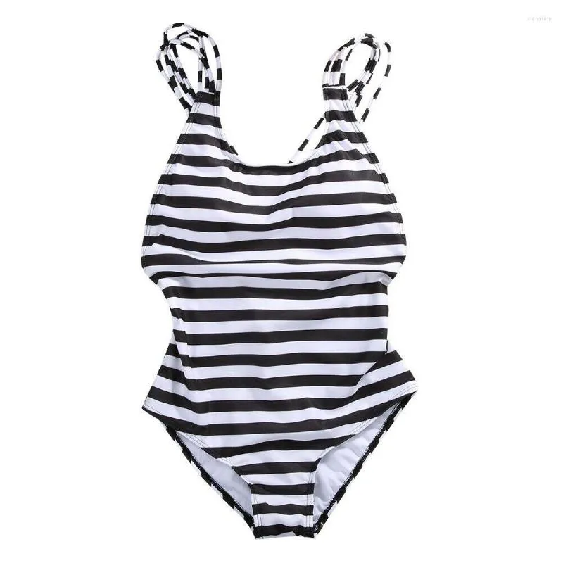 Kvinnors badkläder 2022 Summer Sexig baddräkt Kvinnor Randig vadderad One Piece Suit Monokini Bikinis Ladies One-Piece Bathing