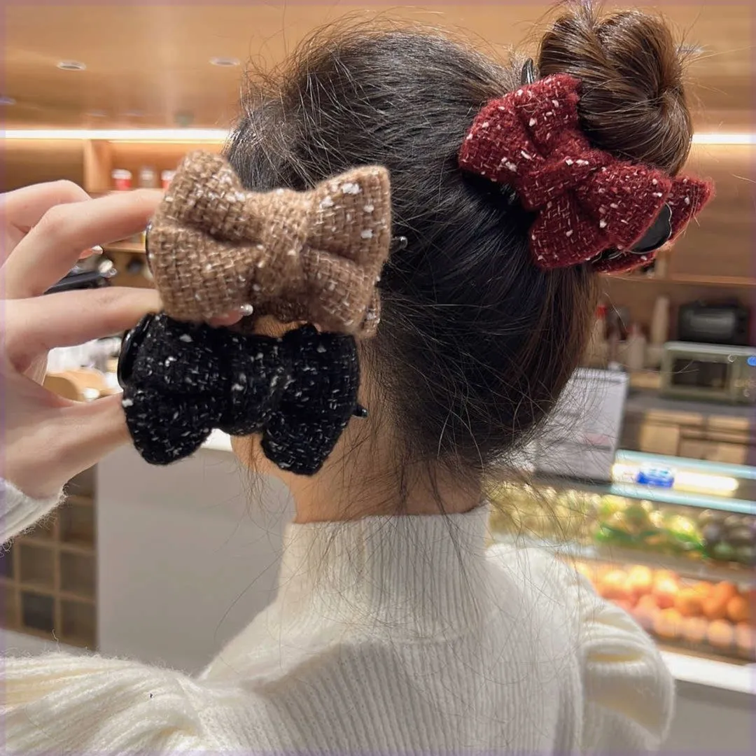 Fashion Bowknot Hair Pins for Women Girls Winter Autumn Thick Hair Grips Claw Ponytail pannband