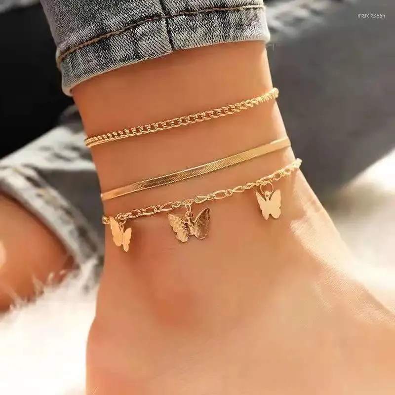 Anklets Snake Slins Ustaw złoty motyl dla kobiet Anklet Summer Beach Brank Bransoleta Bracelet Bracelets Biżuteria