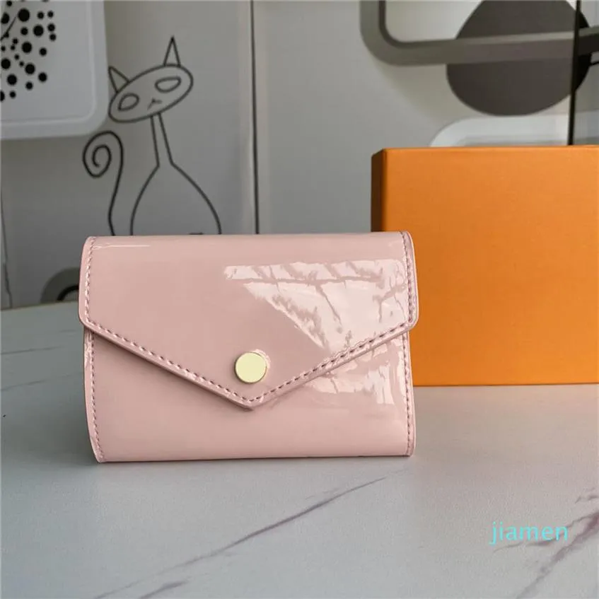 Designer- patentläder kort plånbok mode för lady shinny korthållare mynt handväska kvinnor klassisk dragkedja pocket2379