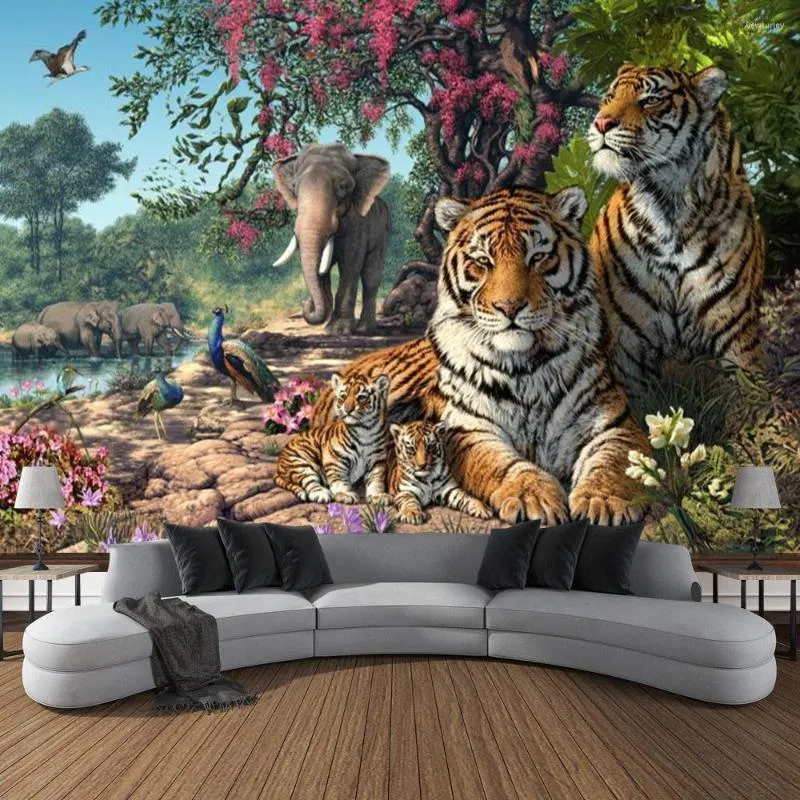 Taquestres Sepyue Floresta Tigre Padrão da sala de estar Tapestry Background Parede pendurado Tatami Bedside Art Decor