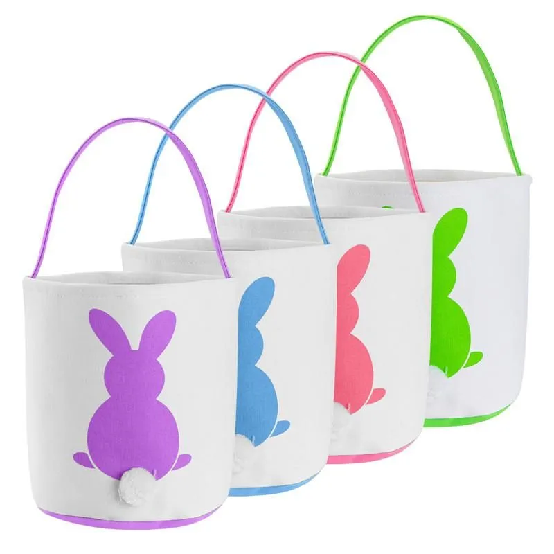 Easter Eggs Hunt Basket Festive Canvas Bunny Bucket Bags Rabbit Fluffy Tails Tote Bag Party Celebrate Decoration Gift Toys Handbag