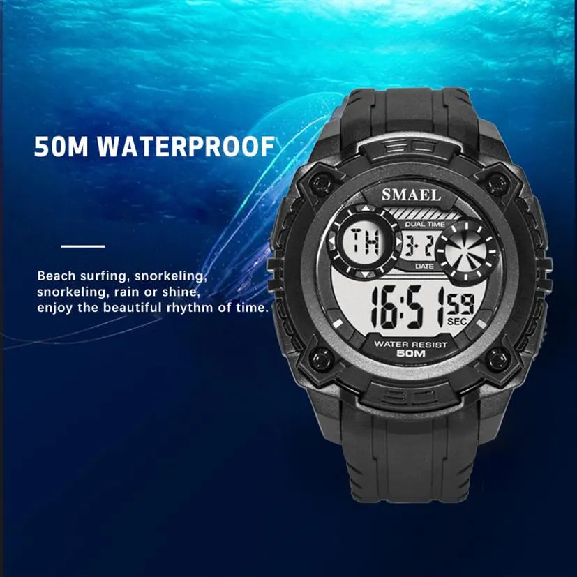 SMAEL 2020 MEN MEN смотрит на 50 м В водонепроницаемых брендах Smael Top Led Sport Watch Shock Army Watch Men Antry 1390 LED Digital241Q