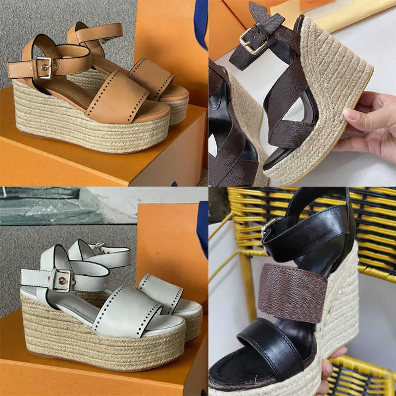 Designer Women Straw Shoes starboard Wedge Sandal Open Toe Platform Shoes 19 Color Wedge Shoes Fashion Sandal Straw Bottom Pumps Lady35-41 with box 378