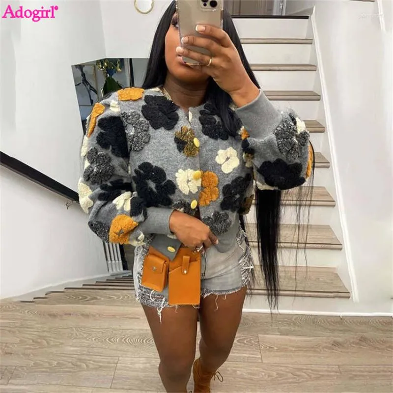 Women's Jackets Adogirl Plush 3D Flowers Vintage Women Fashion Casual Single Breasted Long Sleeve Wool Coat Crop Top Street Outwear