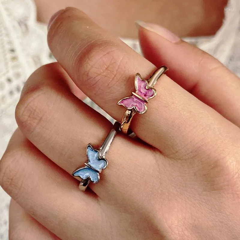 Küme halkaları moda emaye kelebek açık kadın küçük sevgili çift parmak yüzüğü seti dostluk parti takı
