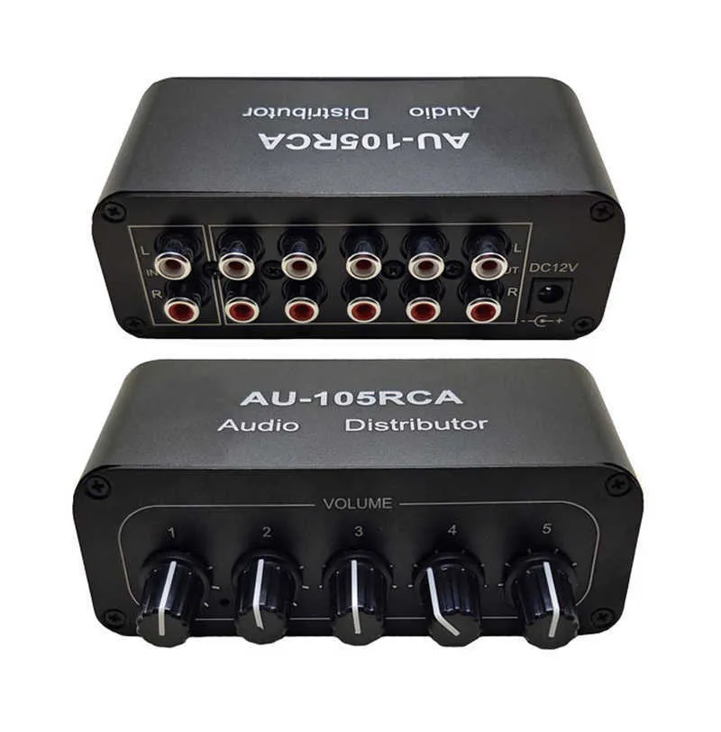 Dual channel stereo audio distributor RCA separator one-way input five output power amplifier connection