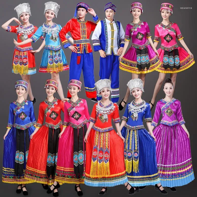 Сценическая одежда в китайском стиле, женский комплект одежды Hanfu, элегантные танцевальные костюмы для девочек, этнический халат, платье с цветочным принтом Мяо, платье для выступлений 4XL 5XL