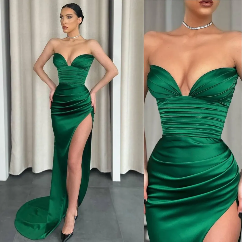  Vestidos de dama de honor, color verde esmeralda, para boda, un  hombro, vestido de satén de sirena de graduación, vestido largo 2023,  vestido formal para mujer con cola 8, Verde esmeralda 