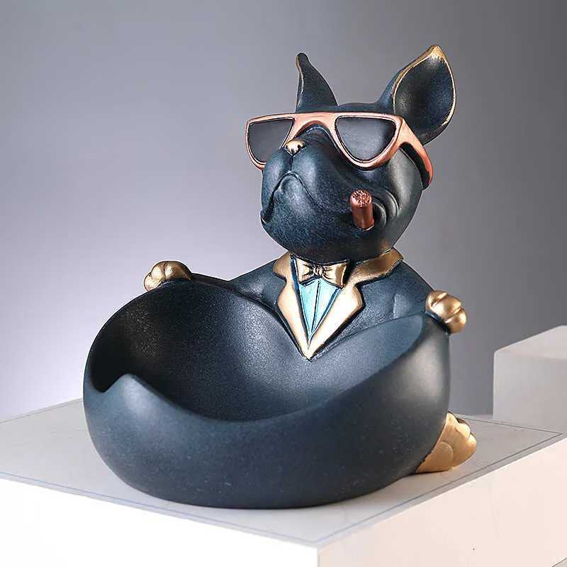 Coole französische Bulldogge Butler D ̈¦cor mit Tablett Großmaul Hund  Statue Aufbewahrungsbox Tierharz Sculputre Figur Home D ̈¦cor Geschenk