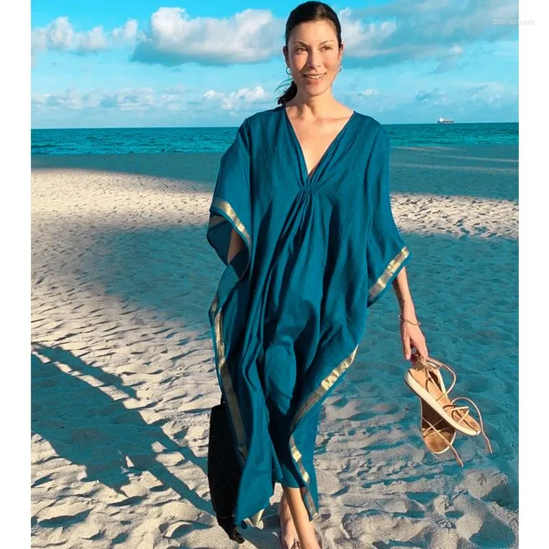 Women's Swimwear Casual Bikini Cover-ups Blue Tunic Sexy Striped Summer Beach Dress Elegant Women Wear Swim Suit Cover Up Q1135