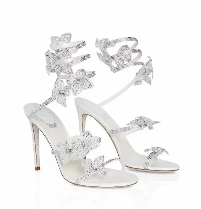 Lussuosi sandali bianchi romantici Scarpe FLORIANE Materiali di altissima qualità Fiori Strass Caovilla Top Luxu Party Wedding Tacchi alti EU35-42